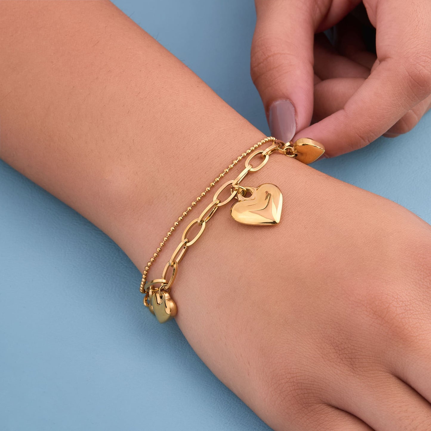 Bold Heart Dual Chain Bracelet