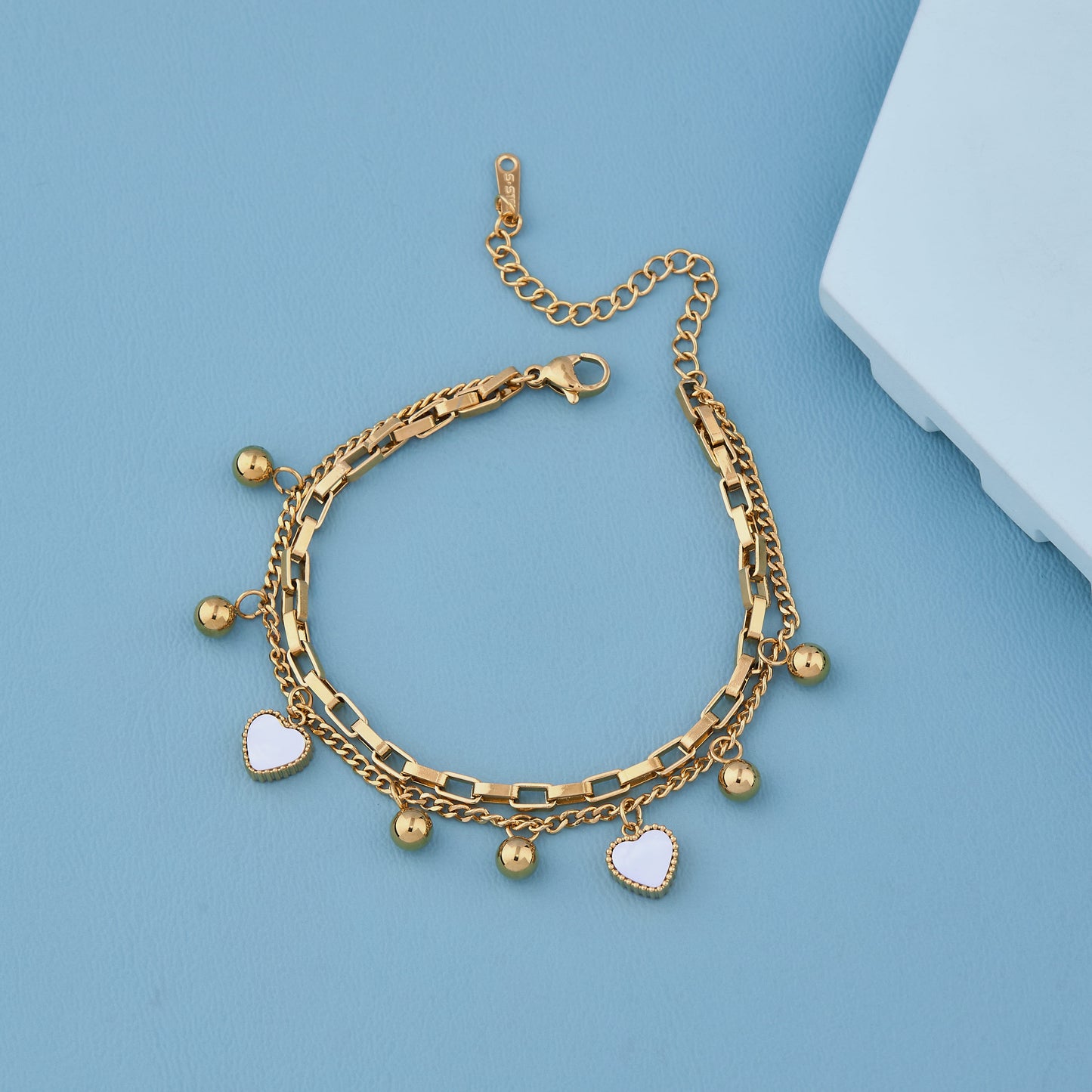Heart Charm Linked Box Bracelet