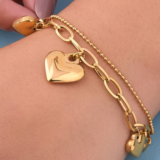 Bold Heart Dual Chain Bracelet