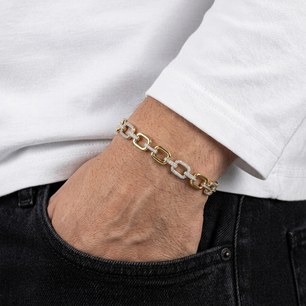 Contrast Frame Chain Bracelet for Men